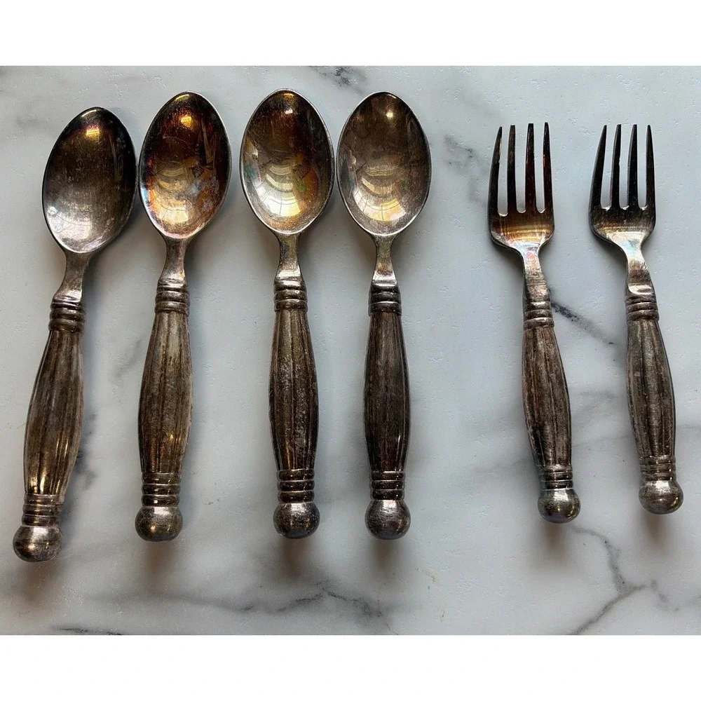 Unbranded Flatware Set Silver Tapered Handle 6pc Spoons Forks Vintage Patina